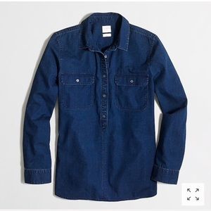 J. Crew Denim Chambray Half Button Down Top Pocket